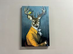 custom canvas, home decor wall art, wall art, deer in suit, abstract deer wall art, animal printed, animal kingdom artwo