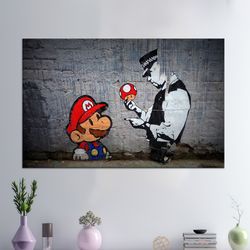 canvas, 3d canvas, wall art, painting canvas, super mario graffiti  wall decor, super mario banksy canvas, graffiti wall