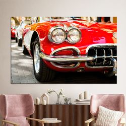 canvas wall art, 3d wall art, large wall art, car lover gift wall art, red canvas decor, old car wall art, classic car p