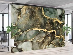 paper wall artmodern wall paper,green and gold marble,custom wall paper,gold marble mural,modern marble wall paper,