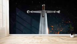 warrior sword wall art,abstract wall mural,paper wall artwall paper peel and stick,3d wall paper,excalibur wallpaper,