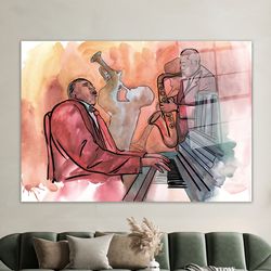 wall decor, tempered glass, glass wall decor, jazz musicians painting, african jazz tempered glass, african music glass