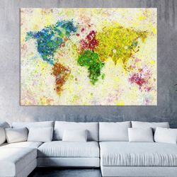 world map wall art canvas, abstract print, wall art living room, living room decor, extra large wall art canvas