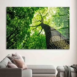 green tree glass wall art, forest wall decor, tree photography wall art, green glass wall art, tree glass printing, view