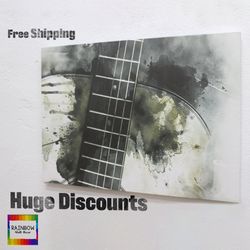 guitar canvas art, watercolor table, music instruments, music lover gift art, wall hanging canvas, abstract canvas,  20x