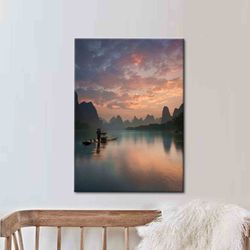 guilin china landscape, nature landscape printed, chinese landscape canvas art, guilin artwork, china poster, landscape