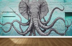 surreal wallpaper, removable wallpaper, wall art decor, gift for him, elephant wallpaper, graffiti digital paper, graffi