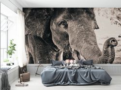 stick on wallpaper art, room wall decor, bright wall paper, gift for the home, farmhouse wallpaper, elephant wall poster