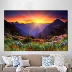spring view wall decor, landscape glass printing, mountain landscape art wall decor, beautiful sky printed, canvas print