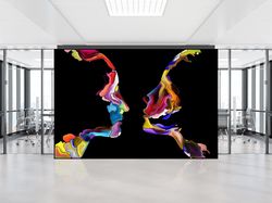 stick on wallpaper art deco, wallpaper by the yard, 3d wall paper, gift for him, colorful abstract couple silhouette wal