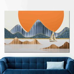 sun landscape art, abstract wall decor, landscape wall art, minimal wall decor, farmed canvas, tempered glass, 3d wall a