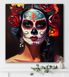 mexican art  dia de los muertos  mexican wall decor  colorful canvas prints  mexican home decor  hispanic folk art 1