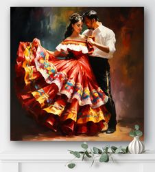 mexican folklorico dancers canvas wall art  hispanic folk art  living room decor  gift for her  mexican art prints 1