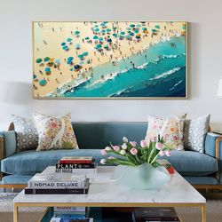 large original beach oil painting on canvas, abstract blue seascape painting, texture wall art, custom painting, living