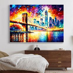 original cityscape oil painting on canvas, large abstract golden gate bridge art, modern wall art, custom painting, livi