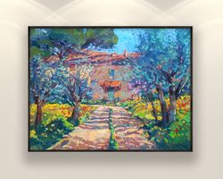 tuscan landscape painting on canvas, original painting, olive groves trees painting, italy painting, impressionist art,