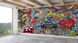 graffiti wall art, wall paper, music wall paper, stylish 3d wallpaper, layered paper art, removable wall decor, colorful