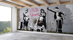 gift for house, wallpaper peel and stick, 3d wallpaper, gift for her, iconic banksy old skool grannies paper art, painti