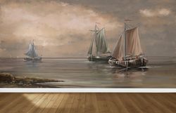 halloween decor, wall decor, large canvas, personalized wedding gift for couple, fisherman boats painting wallpaper, pee