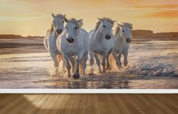 horses on the beach wallpaper, horse wallpaper, animal wall decor, 3d wallpaper, sea view wall print, paper craft, gift