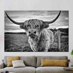 highland cow glass art, animal painted glass, scottish highland cattle photo stained glass printing, nature artwork, far
