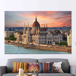 hungarian parliament building art, city landscape art, modern artwork, framed wall art, tempered glass, 3d canvas art, l