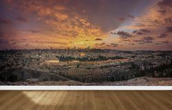 jerusalem cityscape wall paper, islamic landscape wall art, muslim home decor, sunset wallpaper, stick on wallpaper art