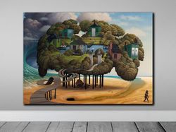 surreal sheep world painting on canvas, surreal monkey canvas wall art, monkey world decor, modern surreal canvas art, r