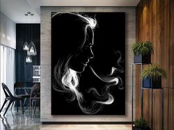 whispers of ephemera,monochrome art, female silhouette, ethereal beauty, smoke imagery, contrast, contemporary art, ligh