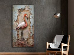 urban oasis the flamingo's respite,weathered textures, industrial decor, artistic juxtaposition, elegance amidst ruins,