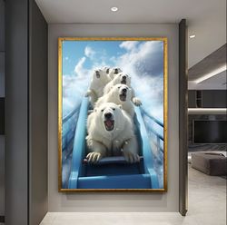 crazy polar bears, polar bear wall art, nursery wall decor, polar bear poster, funny animal wall art, kids room decor, d