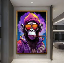 cool monkey wall art, gorilla mural, stylish gorilla mural , fashionable gorilla graphic, artistic wildlife mural, eye-c