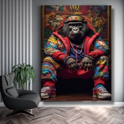 cool gorilla wall art, gorilla mural, stylish gorilla mural , fashionable gorilla graphic, artistic wildlife mural, eye-