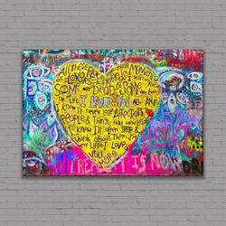 love and heart canvas, banksy love and heart graffiti poster, motivational and inspirational art decor, the best gift fo