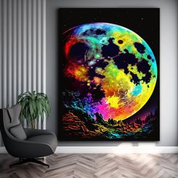 night wall art, moonwall art, moon canvas wall art, grafity moon art, living room mural, famous wall art, colorful wall