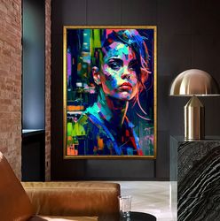 oil painting, canvas, wall decor, colorful woman portrait, woman canvas poster, abstract woman canvas art, watercolor wo