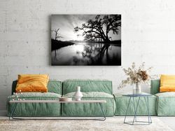 black and white lake art, black and white lake poster, photography prints nature, nature wall art, black and white photo