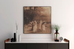 circle of women dancing moon witches sabbath print on canvas large wall art, famous art vintage photography, reproductio