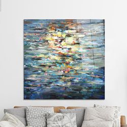 glass art,abstract glass art,water reflection painting print,canvas glass art,glass,contemporary tempered glass,