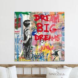 dream big graffiti,wall decor,personalized glass art,graffiti boy wall decor,canvas glass art,graffiti tempered glass,