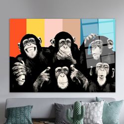 glass custom for art,monkeys painting,glass art wall decor,wall art,contemporary tempered glass,trendy glass wall art,