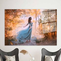 glass art,beautiful woman poster,tempered glass,abstract wall decor,glass,modern wall decor,woman in forest glass decor,