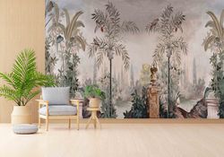 view wallpaper, panoramic landscape wall paper, botanical landscape wall paper, bird garden wallpaper, custom wall paper
