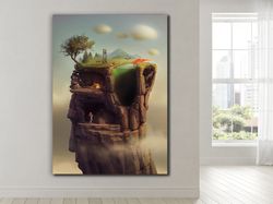 solitude heights,surreal landscape, cliffside retreat, solitary figure, strength in solitude, fantasy art, nature's resi