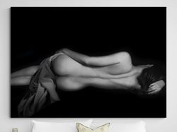 veiled repose,black and white photography, figurative art, contemporary nude, monochrome decor, minimalist artwork, sens