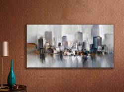 urban mirage,skyscrapers, contemporary, harbor, artistic, brush strokes, downtown, atmosphere, panoramic, water reflecti