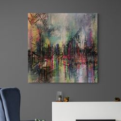 urban tapestry,abstract cityscape, urban art, modern painting,abstract expressionism,city life art,contemporary wall dec