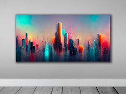 urban cityscape canvas wall art, cityscape print on canvas, modern city view canvas, rainbow city wall art, modern home