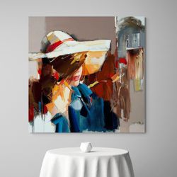 mystery in brim abstract lady with hat canvas art,abstract, lady, hat, canvas art, mystery, bold brushstrokes, vibrant p