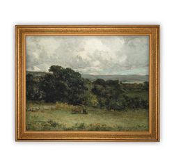 vintage framed canvas art   framed vintage print  vintage painting  vintage green landscape  farmhouse print lan-140